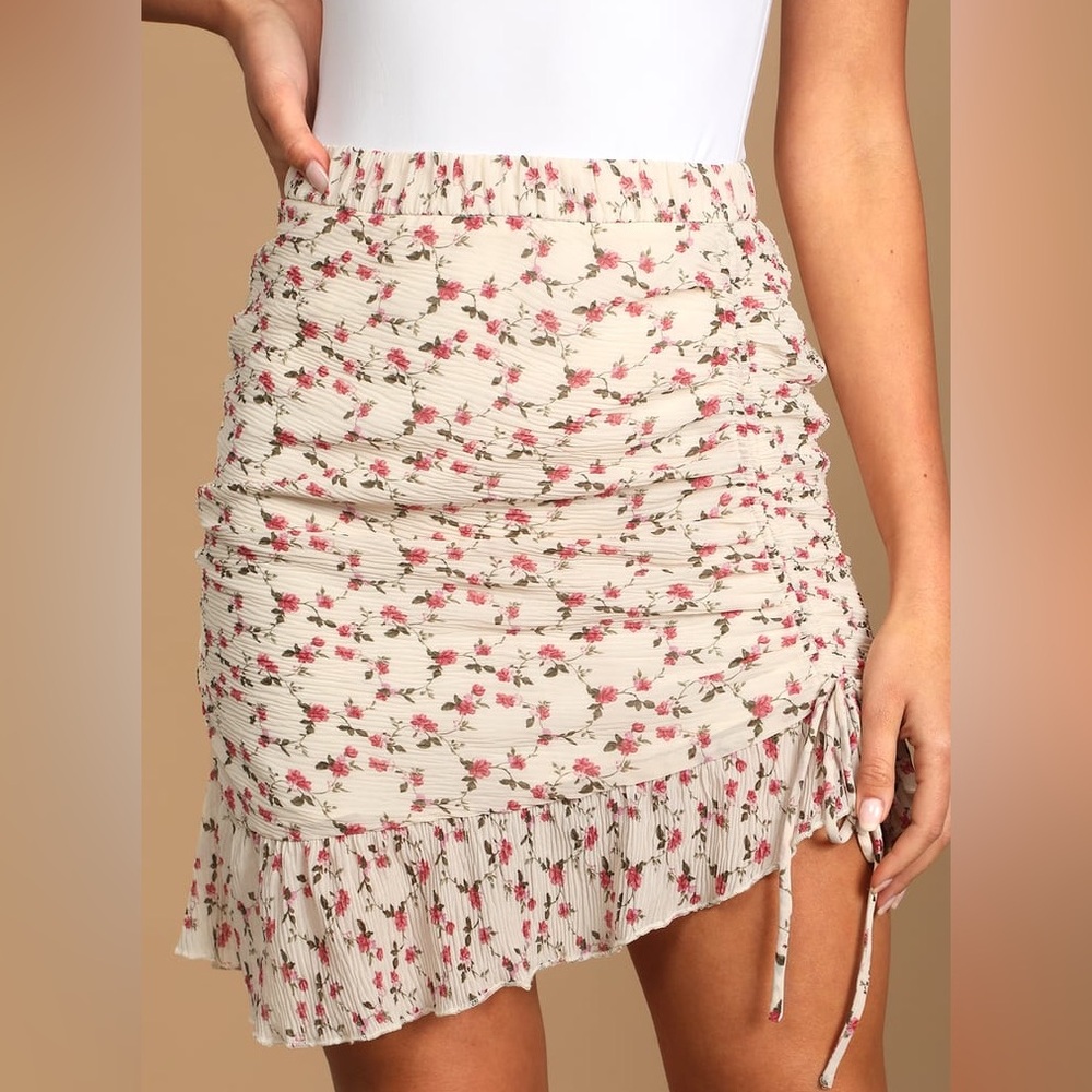 Lulus Floral Rouched Mini Skirt
